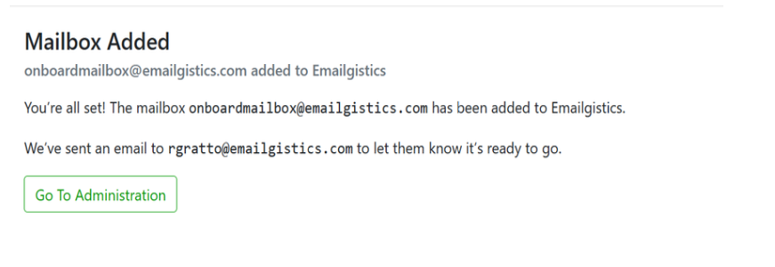 Mailbox successfully added confirmation