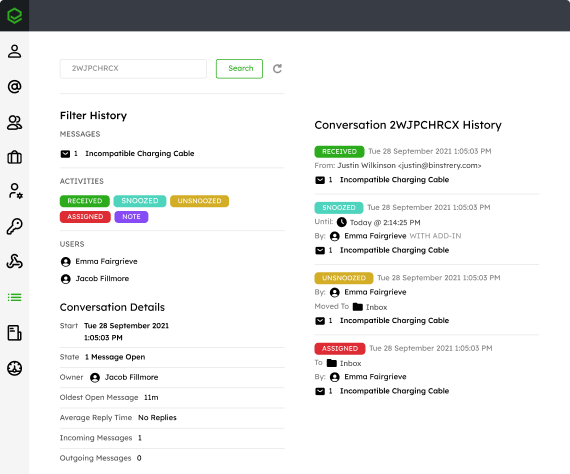 Conversation history in Emailgistics