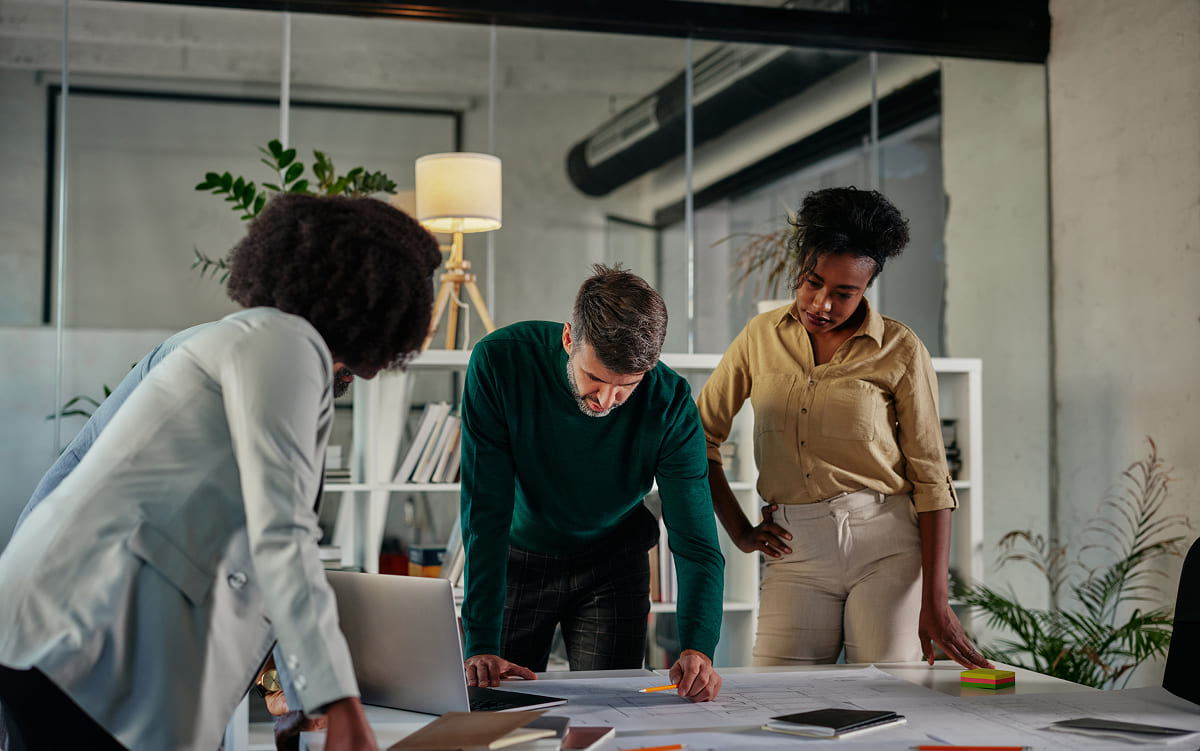 Team collaborating in an office