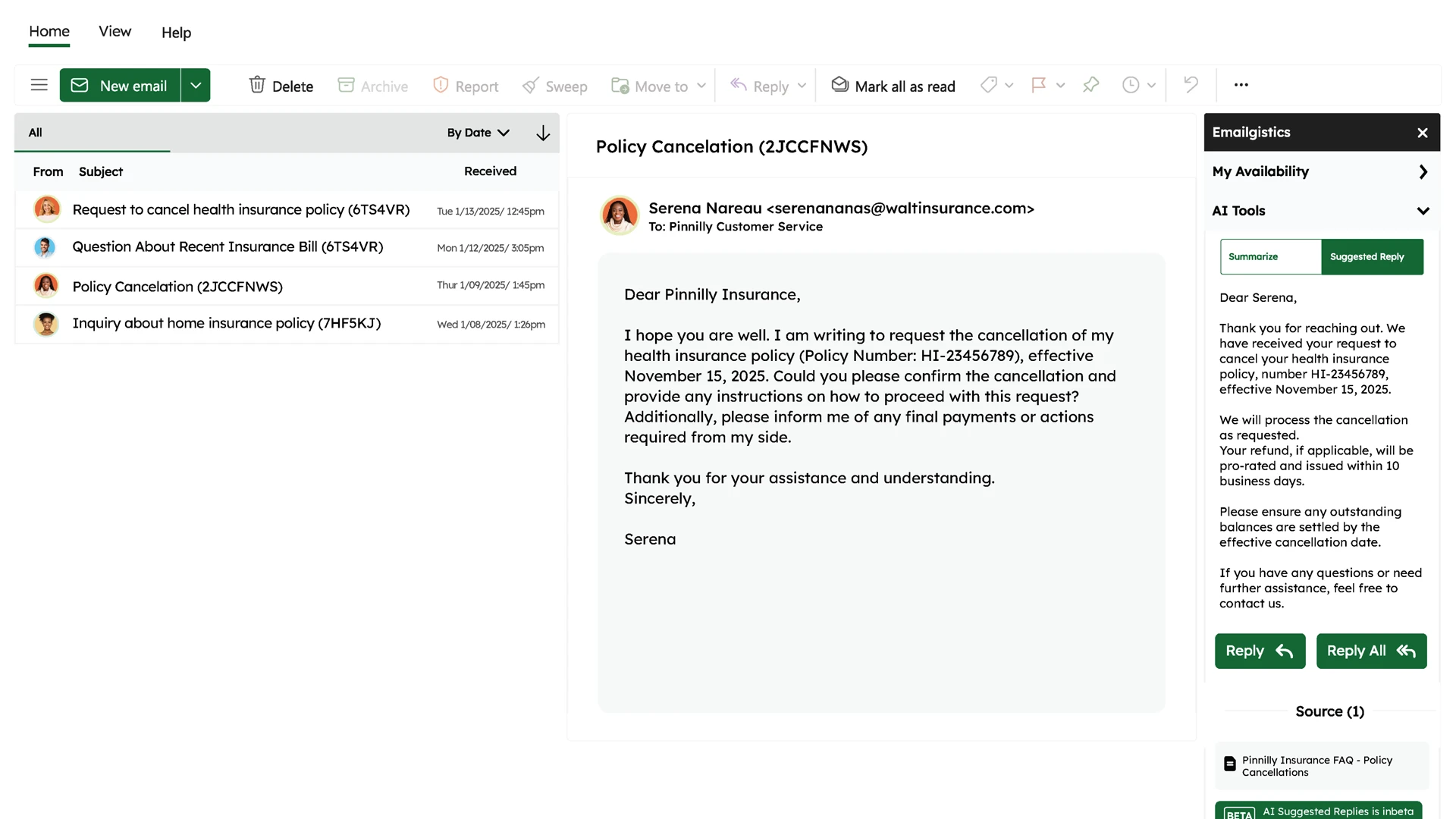 Emailgistics product dashboard